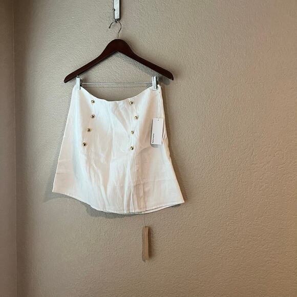 New Reformation Mia Linen Mini Skirt 10 Gold Button Sailor Lined NWT - Picture 4 of 7